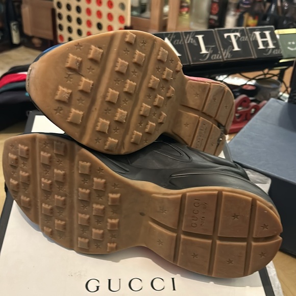 GUCCI SNEAKERS MENS BLACK LEATHER RHYTON WEB (Chas) - Picture 6 of 6